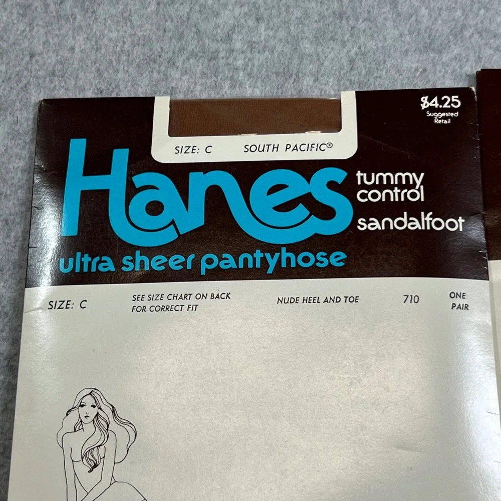 Vintage Lot of‎ 3 1982 Hanes Ultra Sheer Pantyhose Size C Tummy Control 710 719